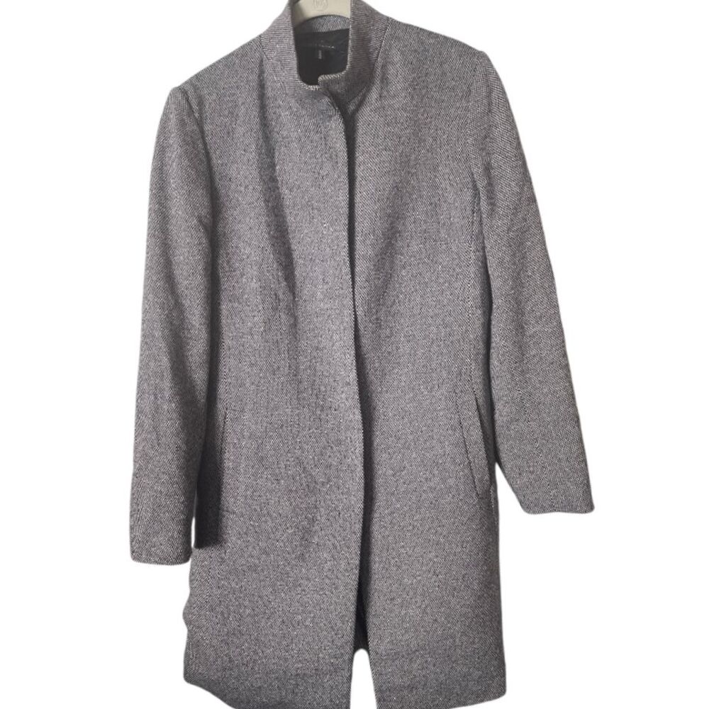 Elie Tahari x Bergdorf Goodman Wool Overcoat Navy White Weave